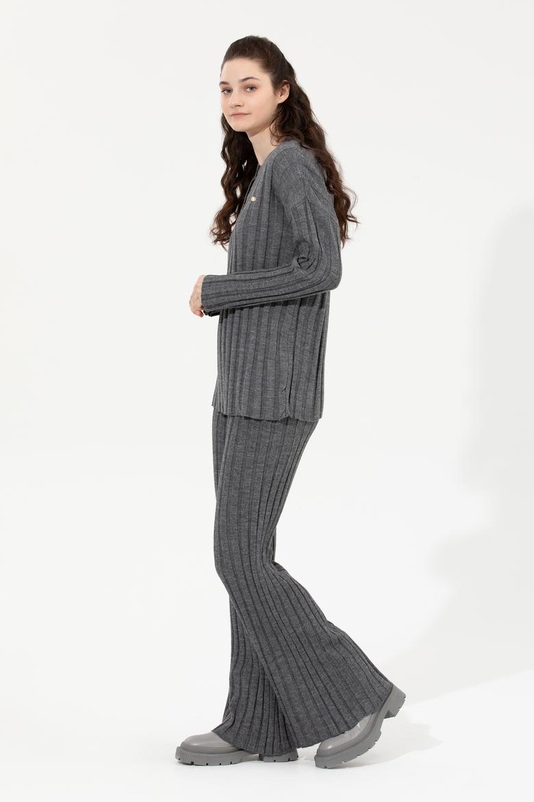 Kadın Gri Melanj Triko Pantolon - 50253725011