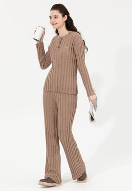 Kadın Vizon Melanj Triko Pantolon - 50253725019