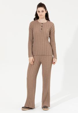 Kadın Vizon Melanj Triko Pantolon - 50253725019