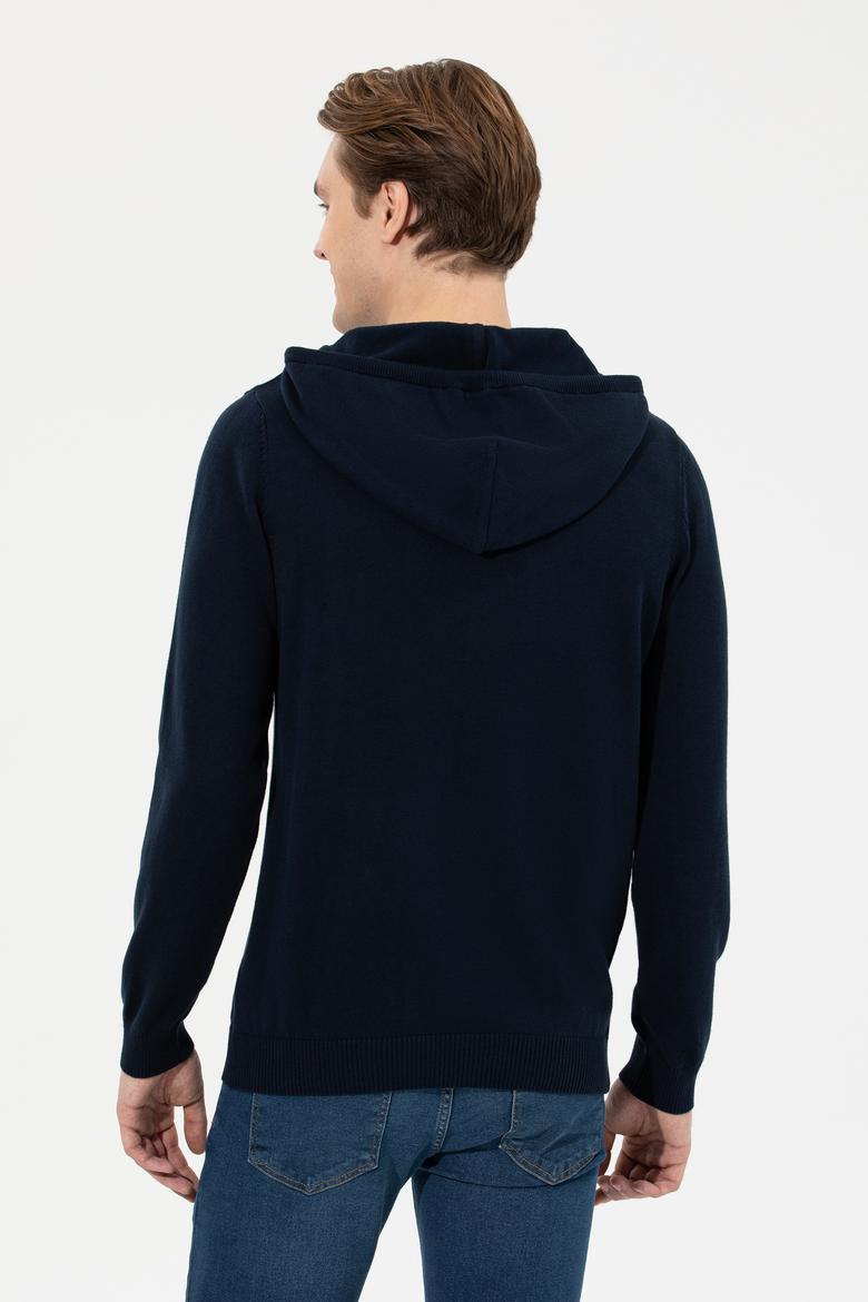 Erkek Lacivert Kapüşonlu Triko Kazak - 50253781012