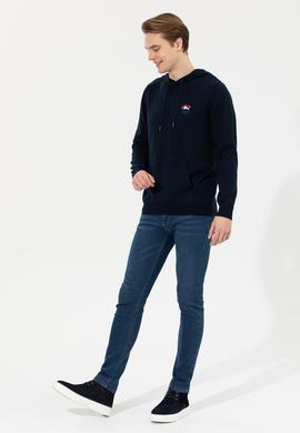 Erkek Lacivert Kapüşonlu Triko Kazak - 50253781012