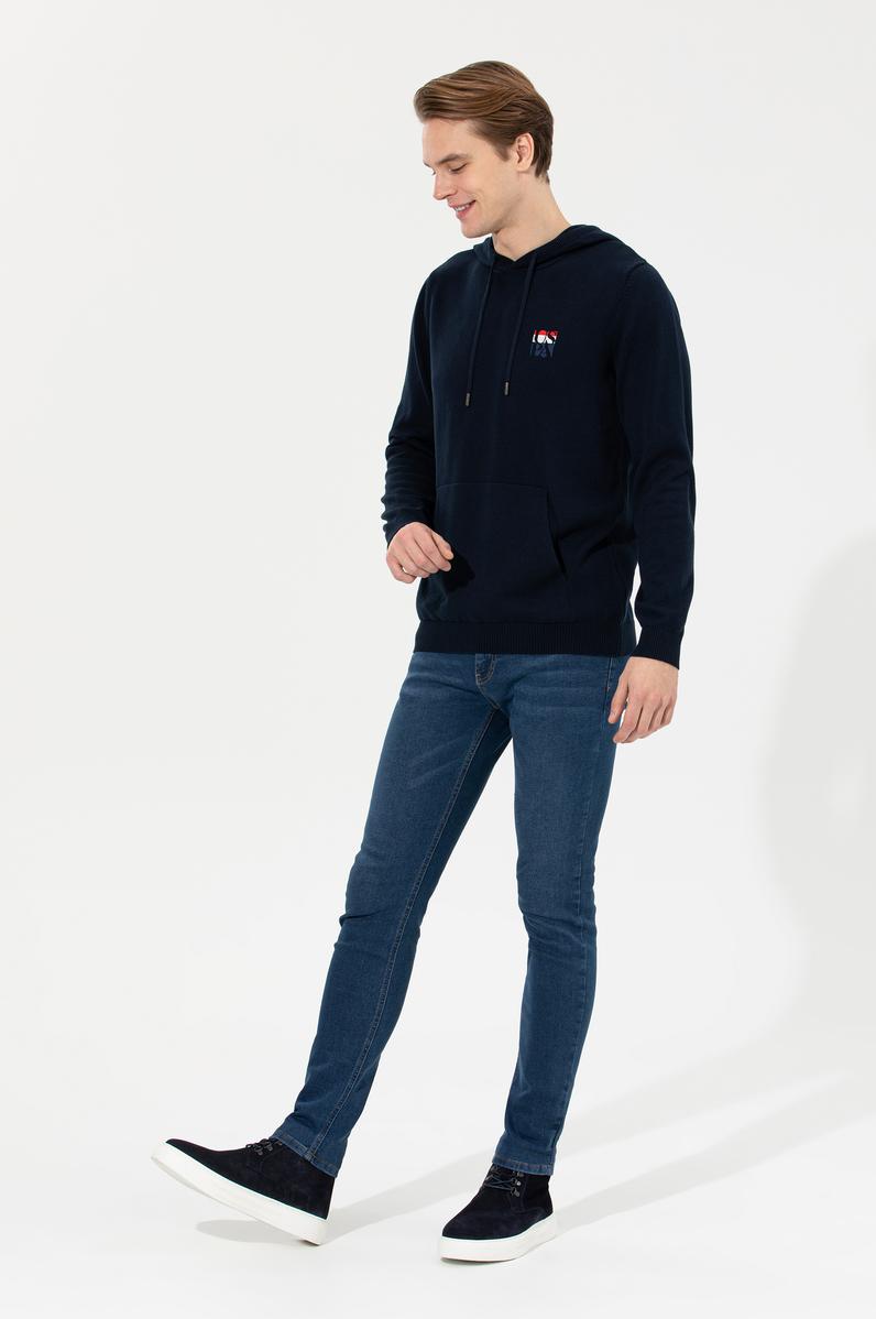 Erkek Lacivert Kapüşonlu Triko Kazak