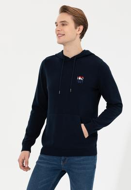 Erkek Lacivert Kapüşonlu Triko Kazak - 50253781012