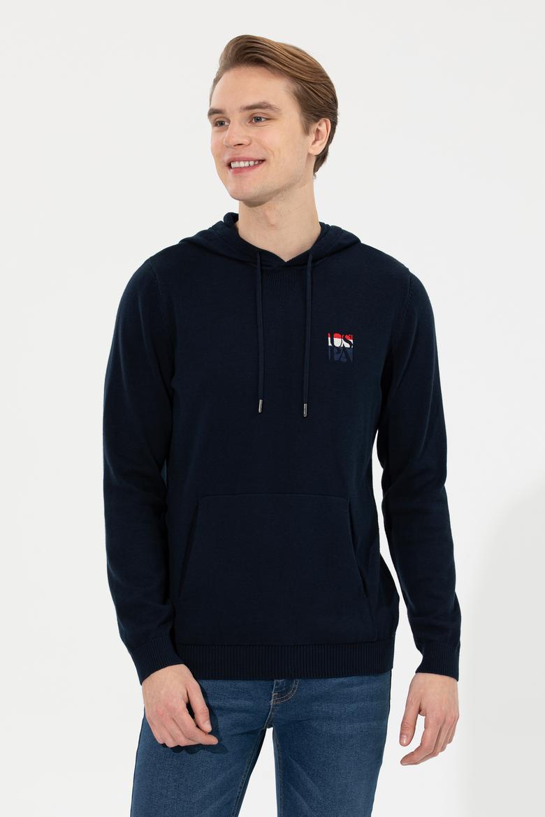 Erkek Lacivert Kapüşonlu Triko Kazak - 50253781012
