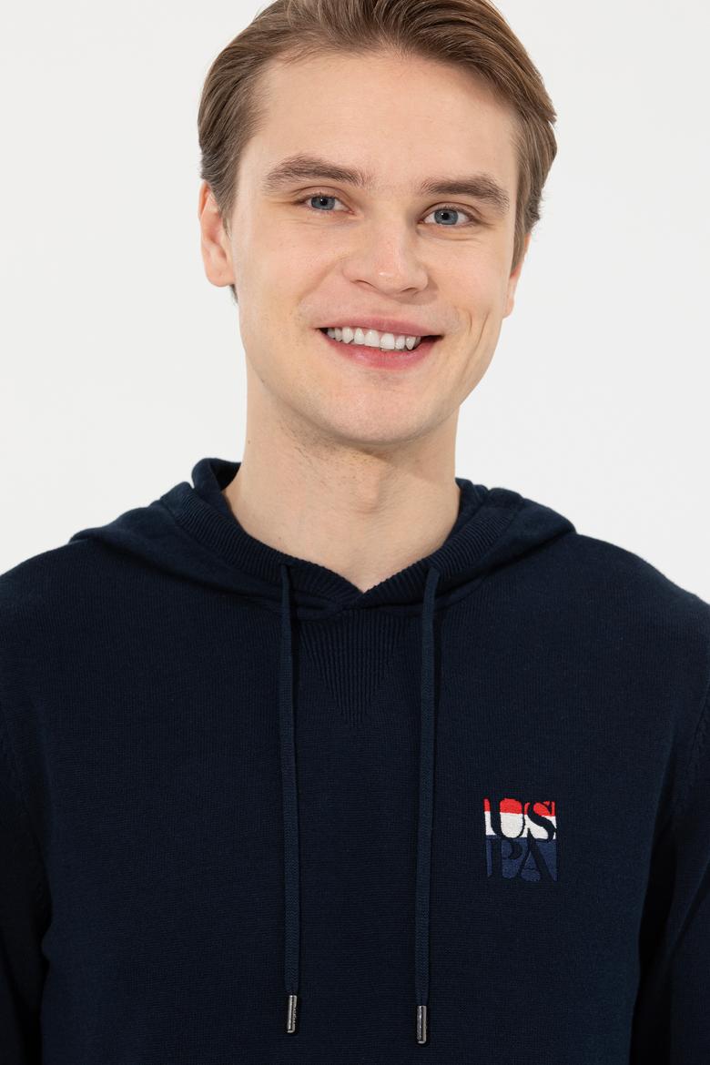 Erkek Lacivert Kapüşonlu Triko Kazak - 50253781012