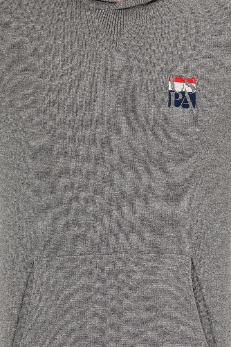 Erkek Gri Melanj Kapüşonlu Triko Kazak