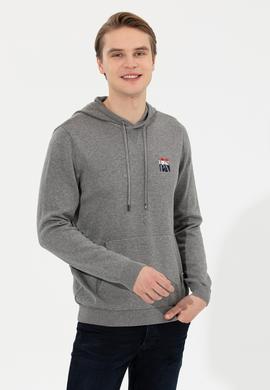 Erkek Gri Melanj Kapüşonlu Triko Kazak - 50253781026