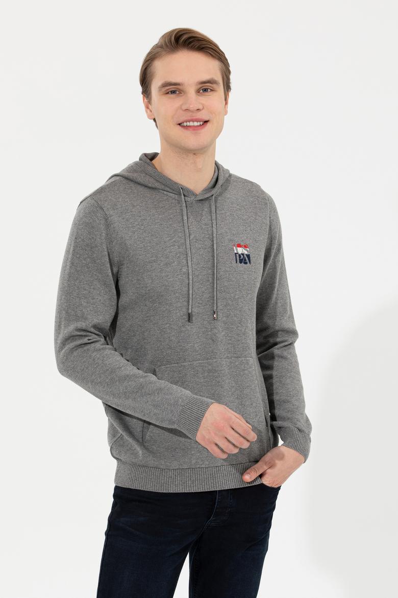 Erkek Gri Melanj Kapüşonlu Triko Kazak - 50253781026