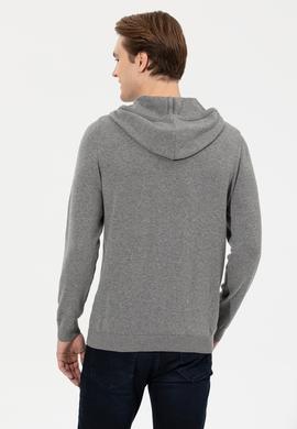 Erkek Gri Melanj Kapüşonlu Triko Kazak - 50253781026