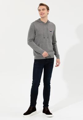 Erkek Gri Melanj Kapüşonlu Triko Kazak - 50253781026