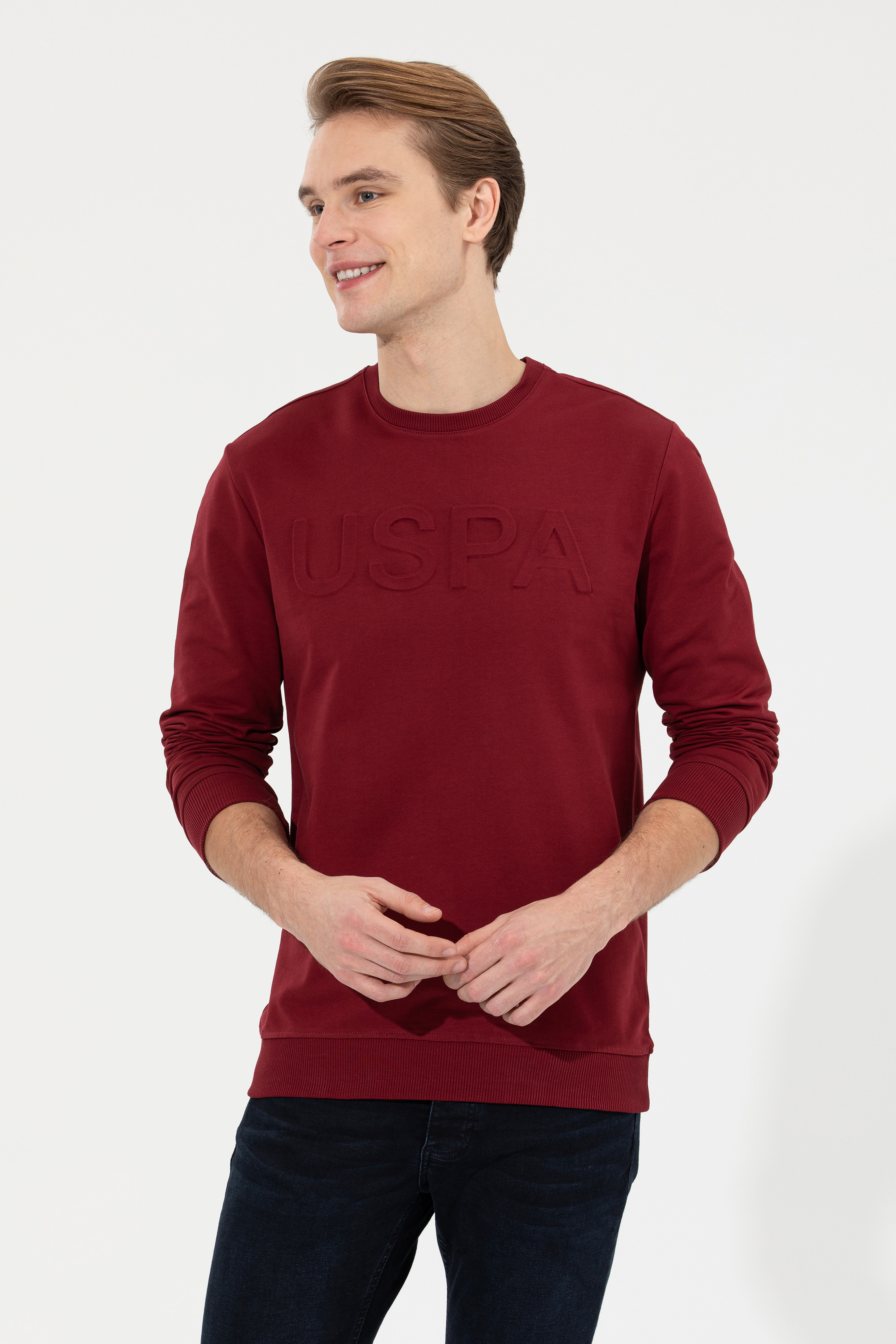 Erkek Bordo Basic Sweatshirt - Image 4