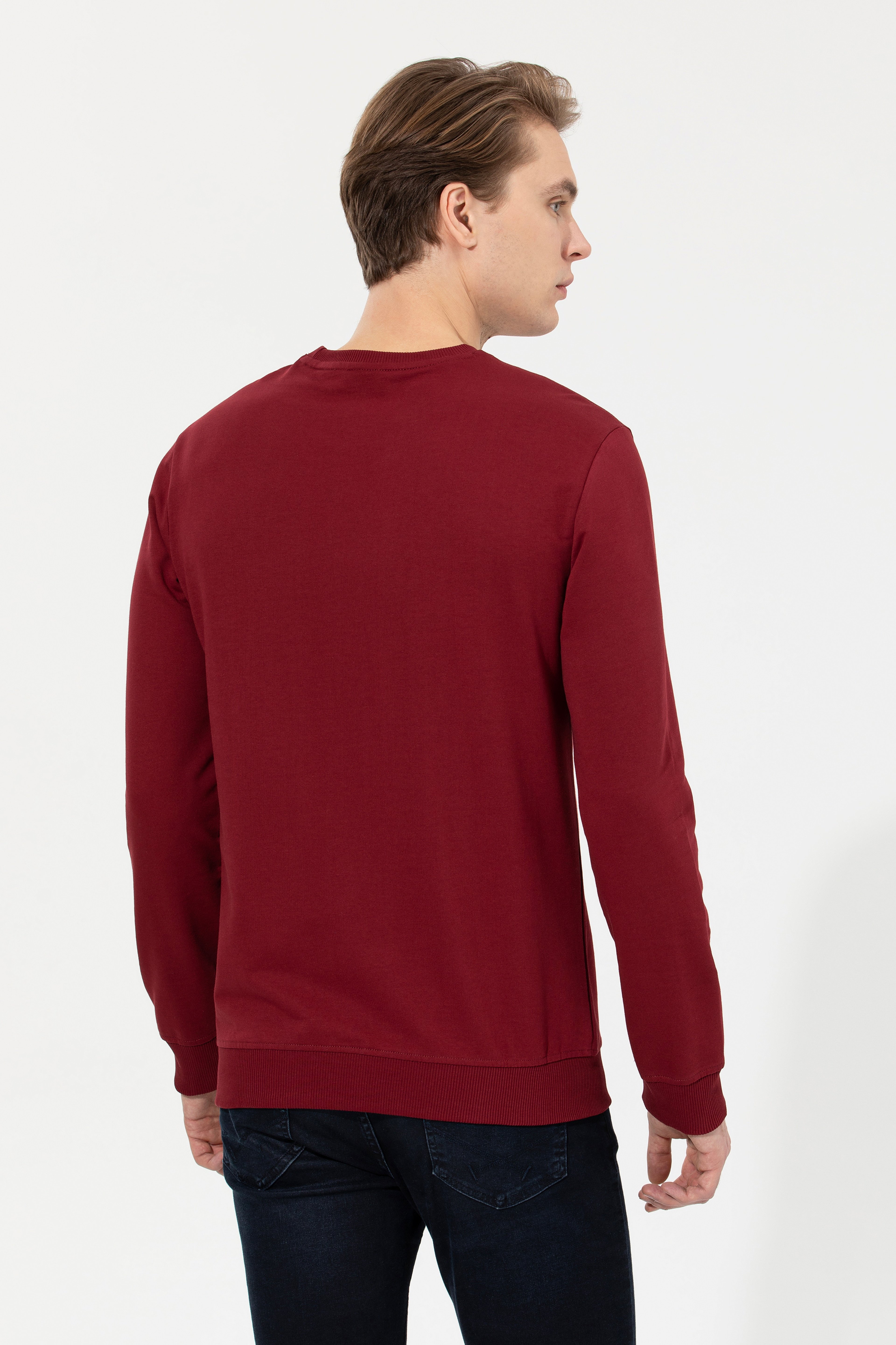 Erkek Bordo Basic Sweatshirt - Image 5