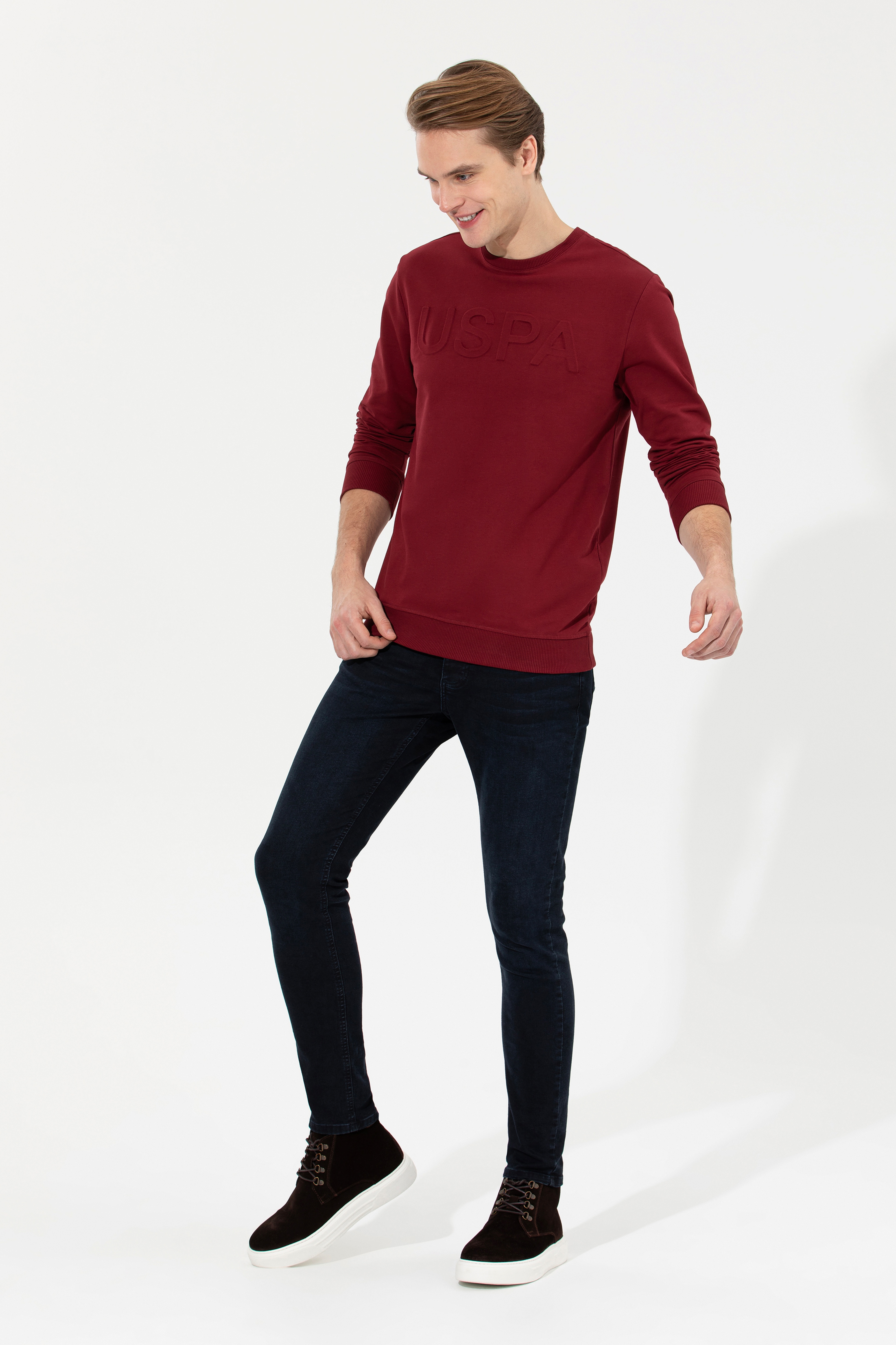 Erkek Bordo Basic Sweatshirt - Image 3