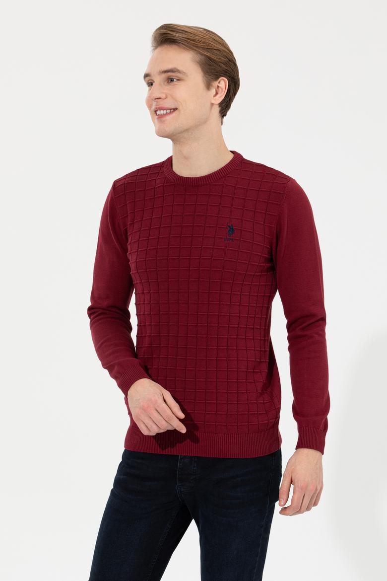 Erkek Bordo Bisiklet Yaka Triko Kazak