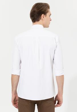 Erkek Camel Çizgili Beyaz Gömlek - 50273941005