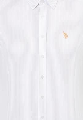 Erkek Camel Çizgili Beyaz Gömlek - 50273941005