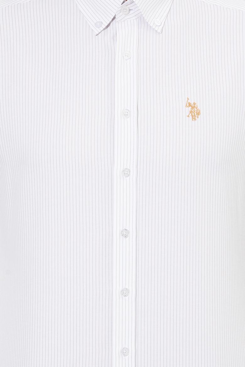 Erkek Camel Çizgili Beyaz Gömlek - 50273941005