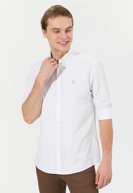 Erkek Camel Çizgili Beyaz Gömlek - 50273941005