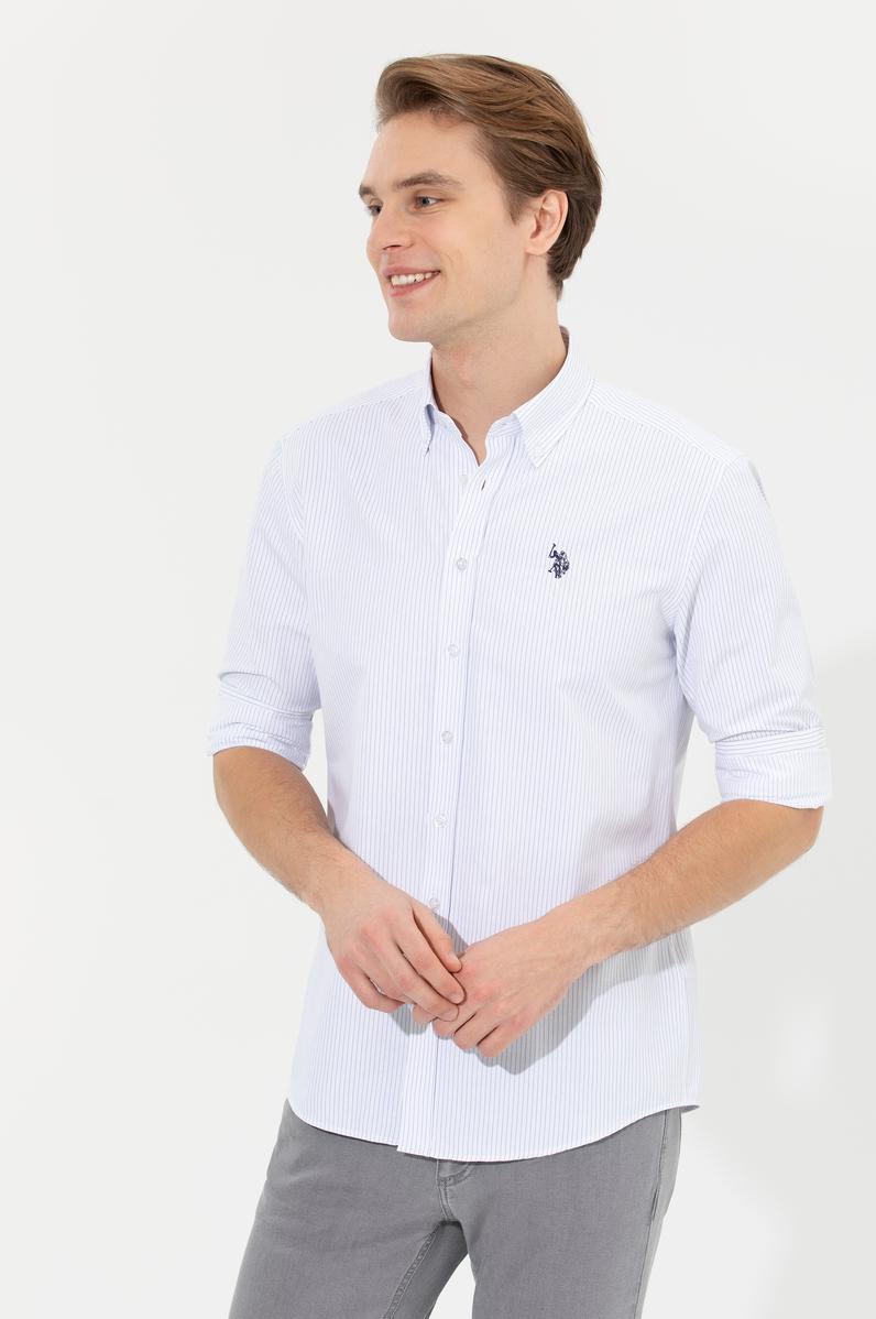 Erkek Mavi Çizgili Beyaz Gömlek