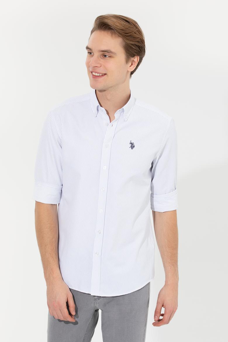Erkek Mavi Çizgili Beyaz Gömlek - 50273941014