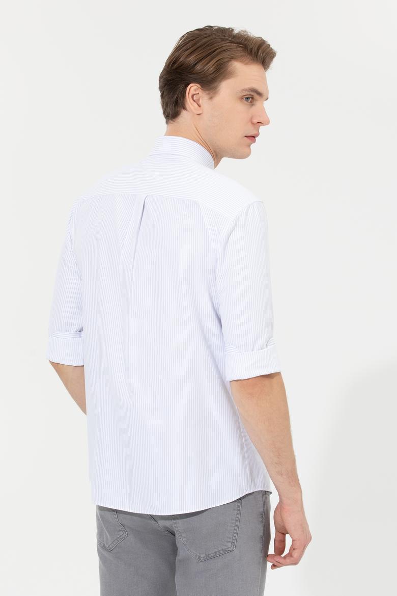 Erkek Mavi Çizgili Beyaz Gömlek - 50273941014