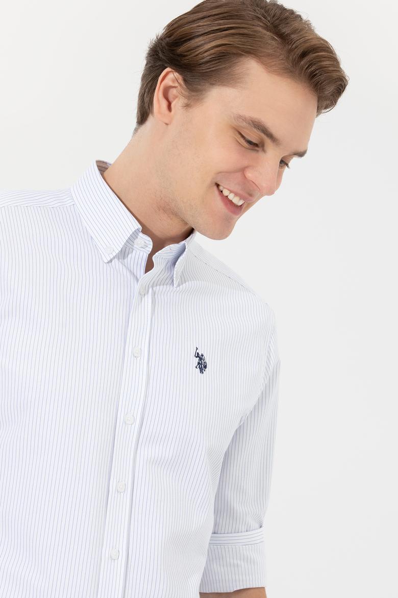 Erkek Mavi Çizgili Beyaz Gömlek - 50273941014