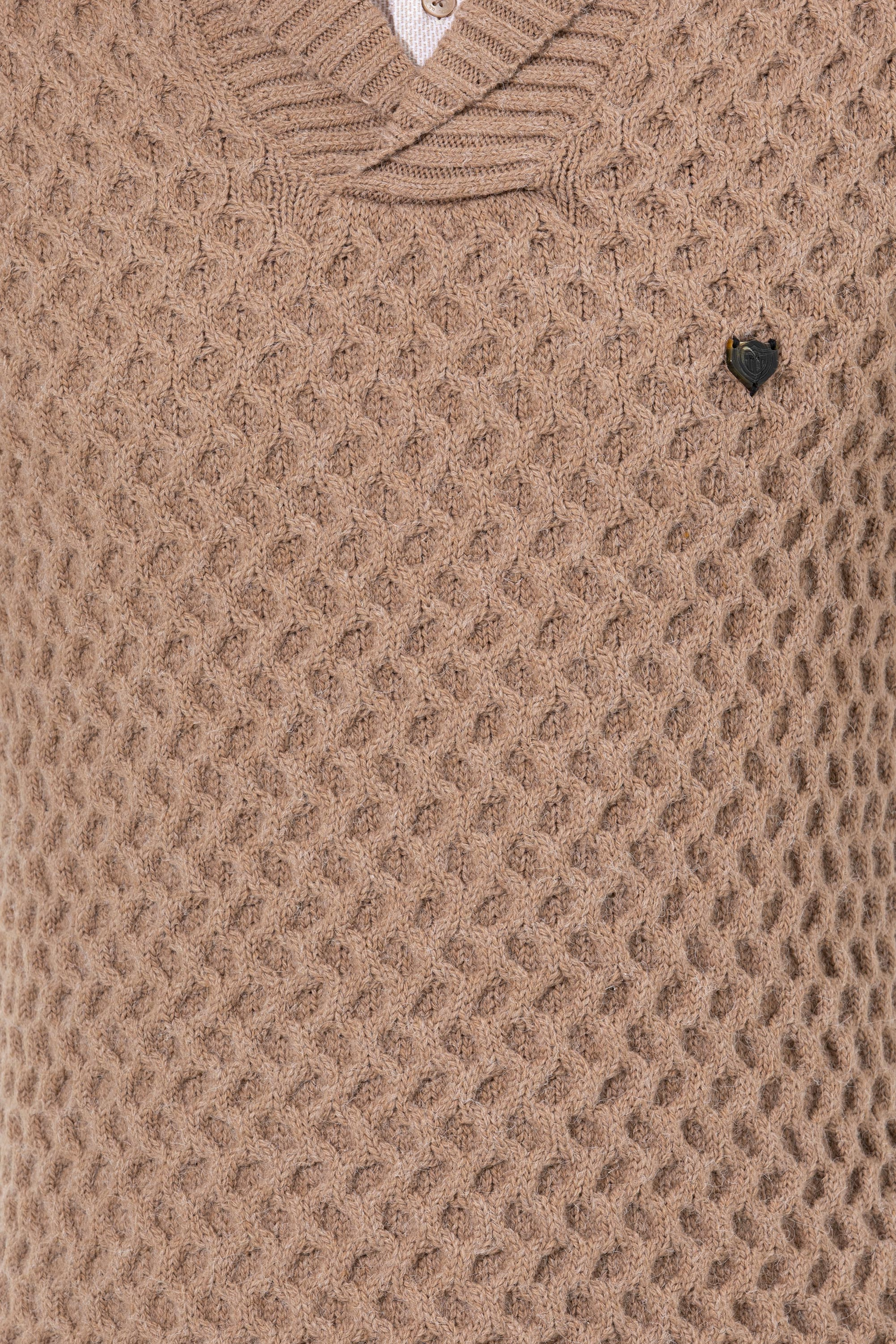 Erkek Camel Melanj Şal Yaka Triko Kazak - Image 6