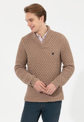 Erkek Camel Melanj Şal Yaka Triko Kazak - 50256664011