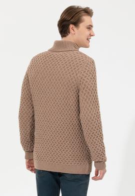 Erkek Camel Melanj Şal Yaka Triko Kazak - 50256664011