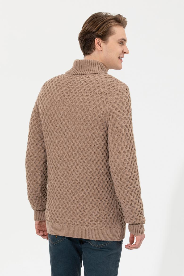 Erkek Camel Melanj Şal Yaka Triko Kazak - 50256664011