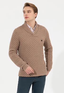Erkek Camel Melanj Şal Yaka Triko Kazak - 50256664011