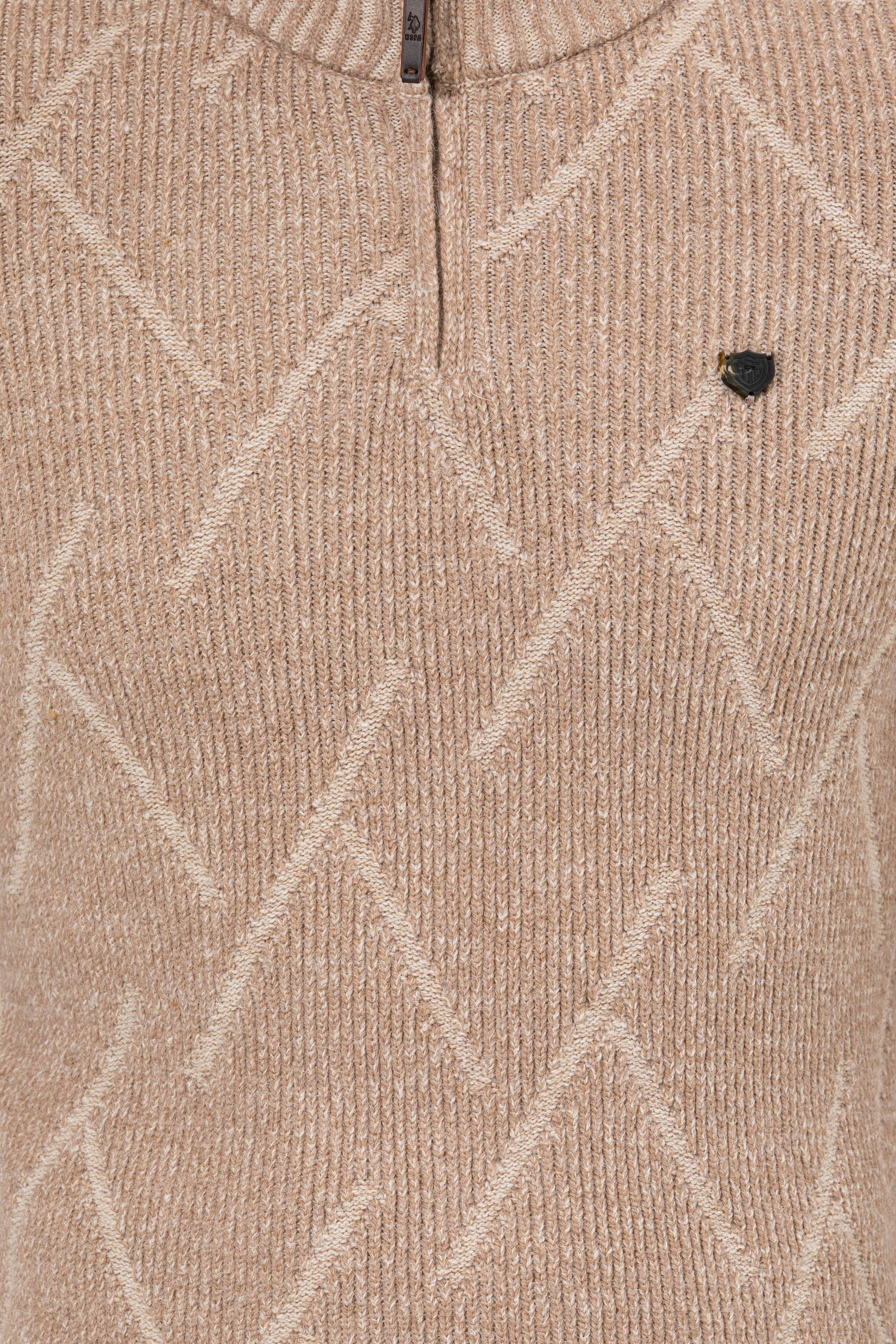 Erkek Camel Melanj Dik Yaka Triko Kazak - Image 6