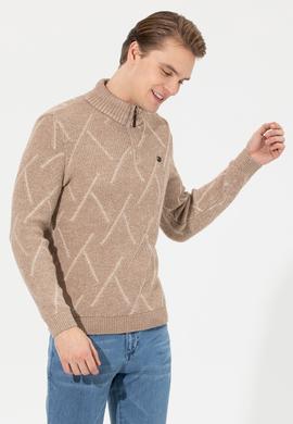 Erkek Camel Melanj Dik Yaka Triko Kazak - 50253084007