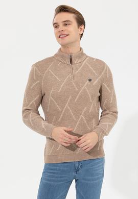 Erkek Camel Melanj Dik Yaka Triko Kazak - 50253084007