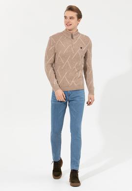 Erkek Camel Melanj Dik Yaka Triko Kazak - 50253084007