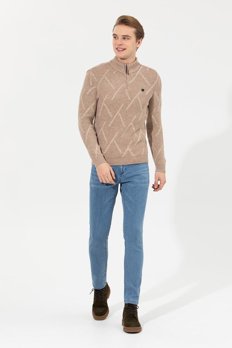 Erkek Camel Melanj Dik Yaka Triko Kazak - 50253084007