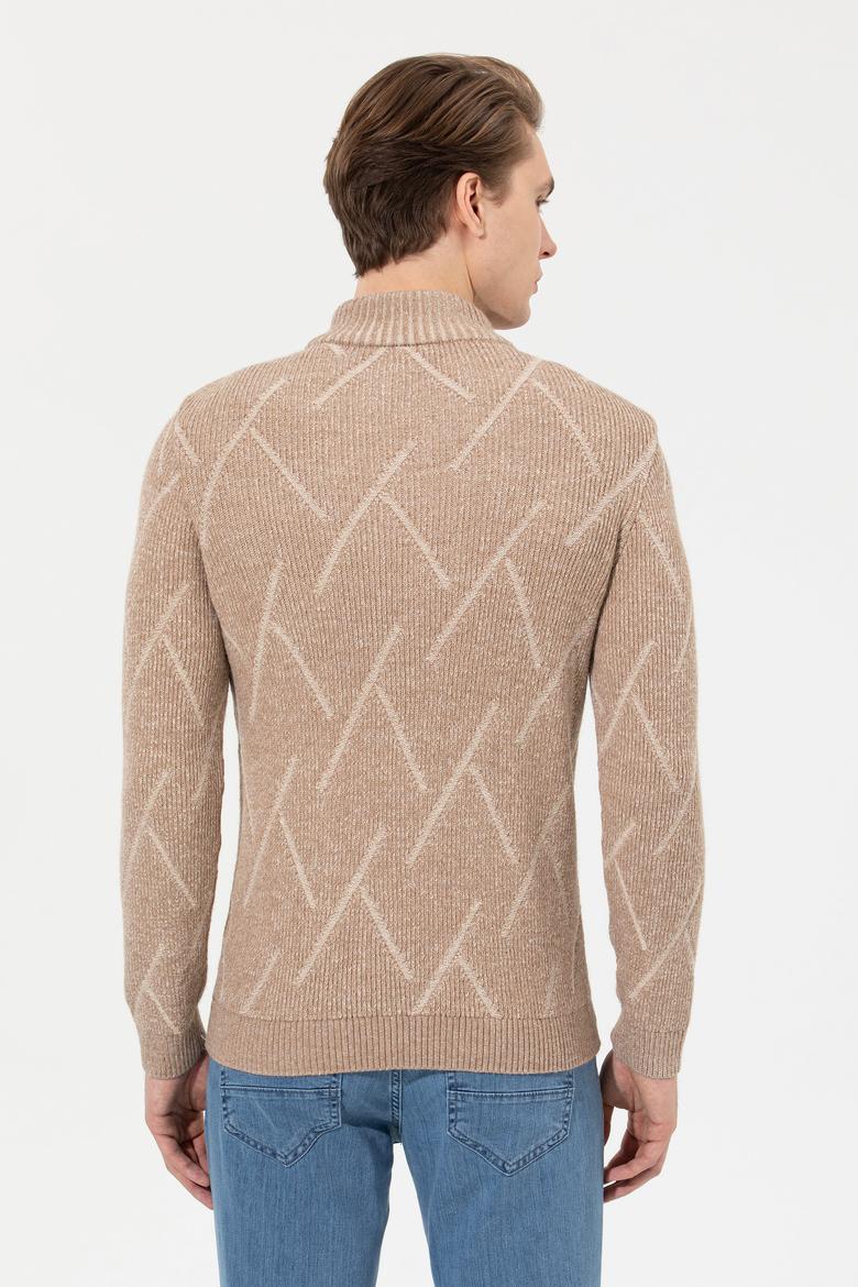 Erkek Camel Melanj Dik Yaka Triko Kazak - 50253084007