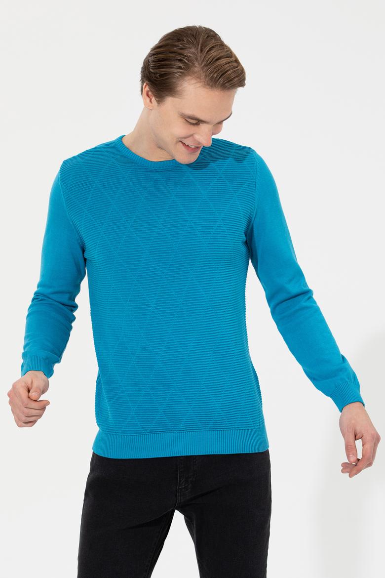 Erkek Kobalt Bisiklet Yaka Triko Kazak