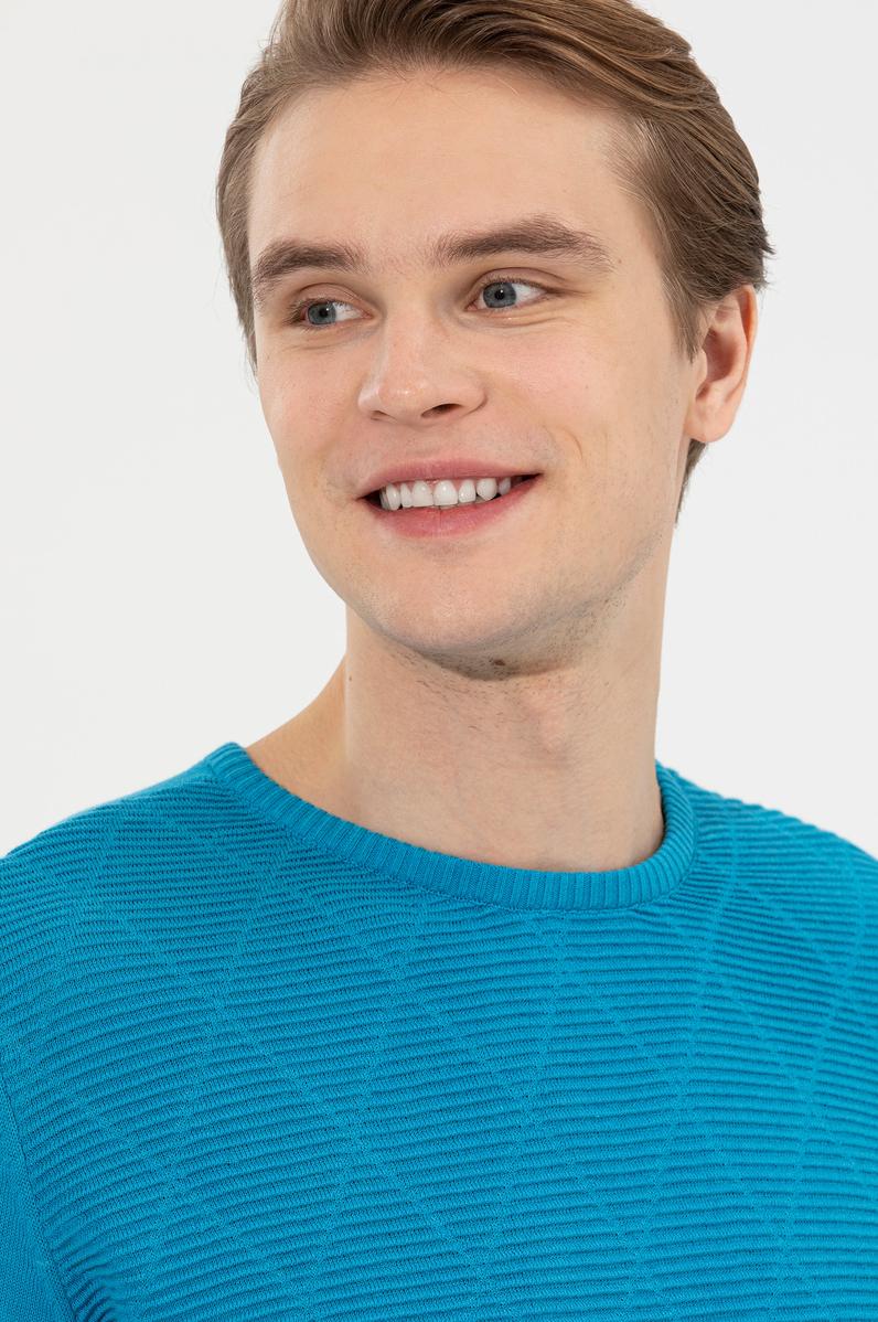 Erkek Kobalt Bisiklet Yaka Triko Kazak