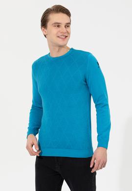 Erkek Kobalt Bisiklet Yaka Triko Kazak - 50253694024