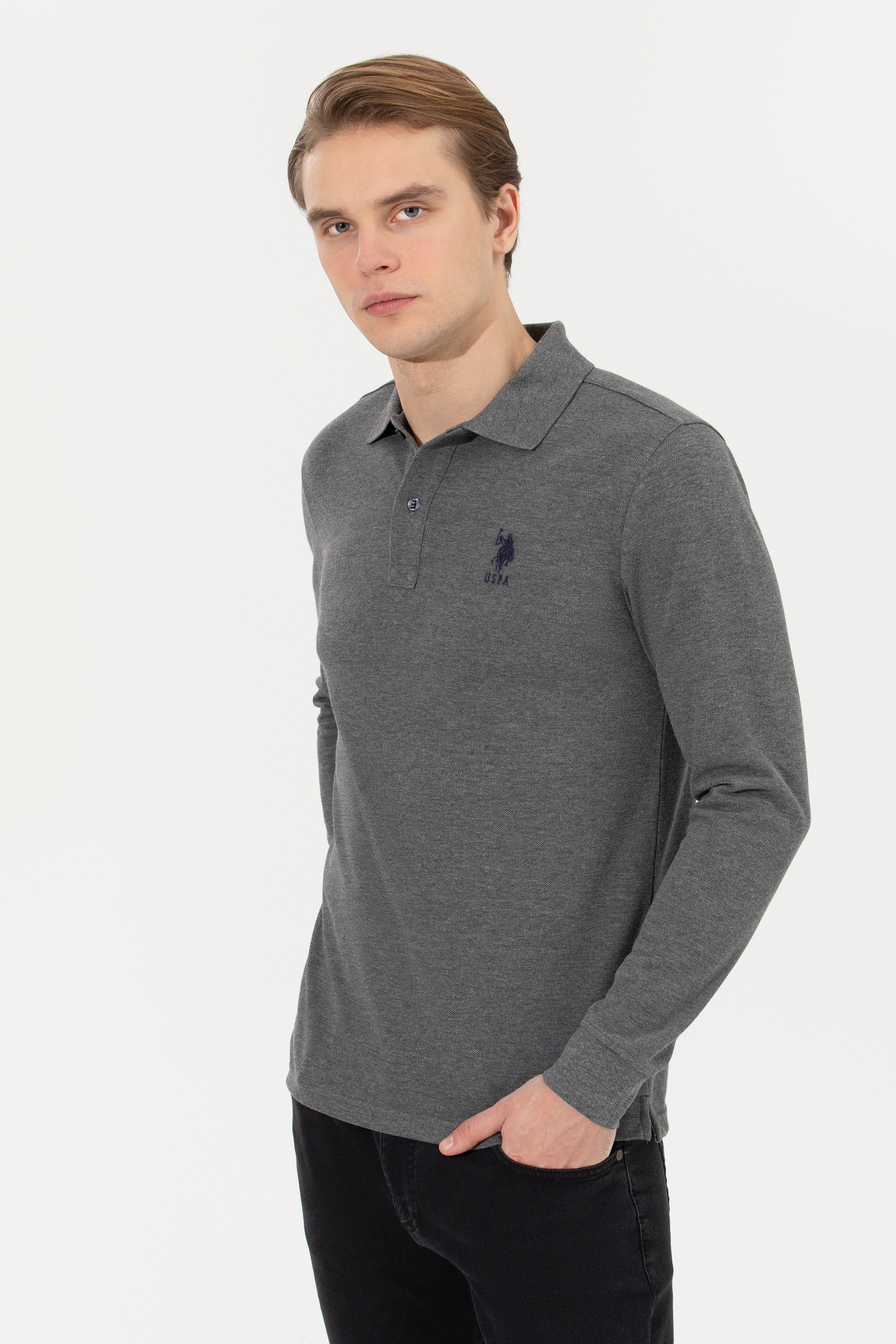 Erkek Antrasit Melanj Basic Sweatshirt - Image 4