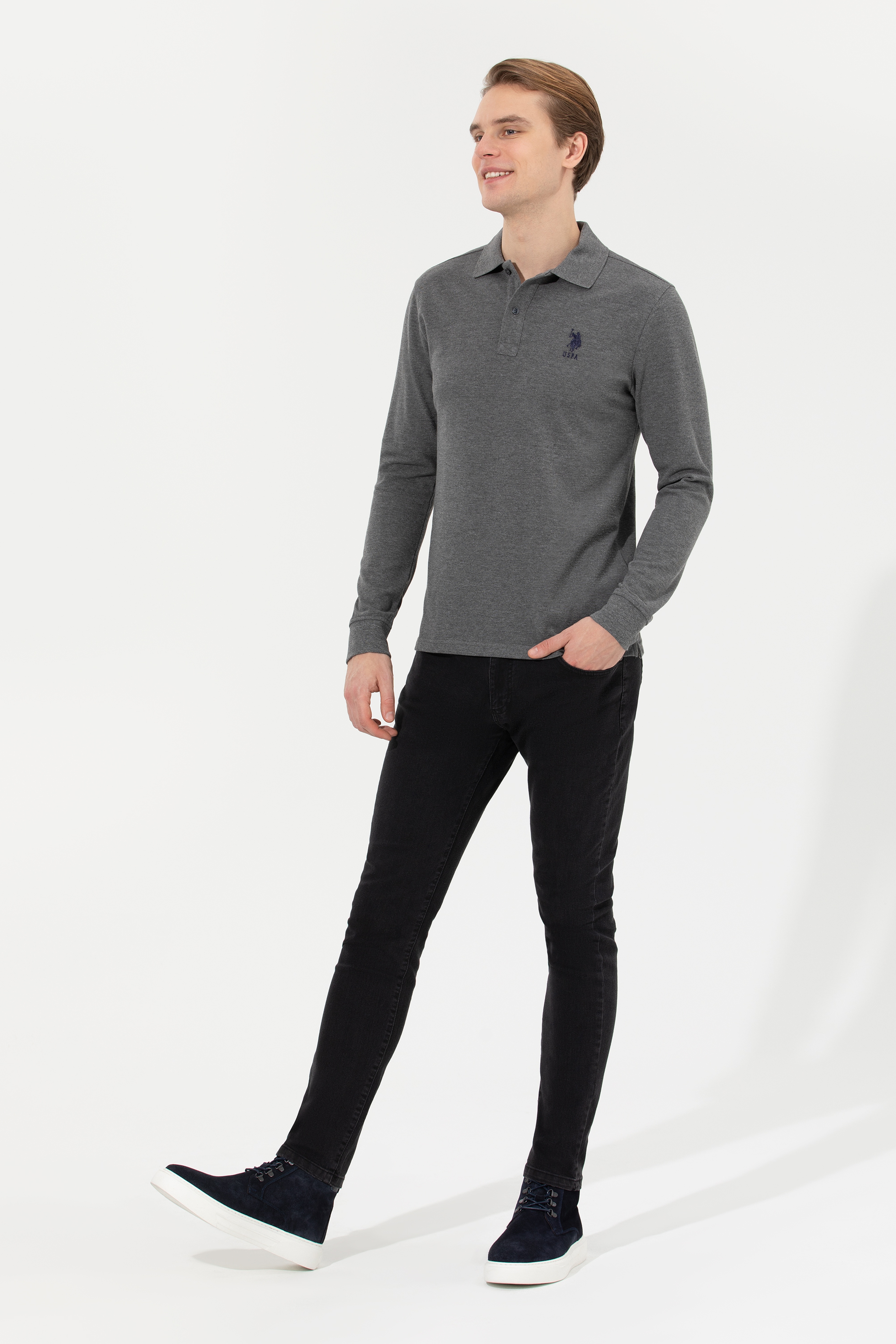 Erkek Antrasit Melanj Basic Sweatshirt - Image 3