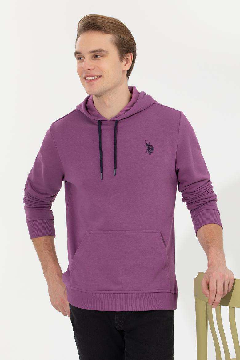 Erkek Menekşe Kapüşonlu Basic Sweatshirt - 50261140068