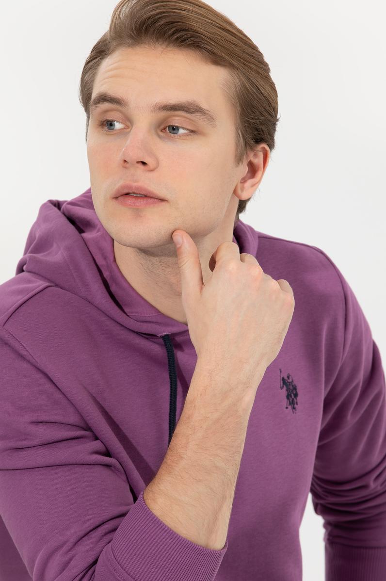 Erkek Menekşe Kapüşonlu Basic Sweatshirt