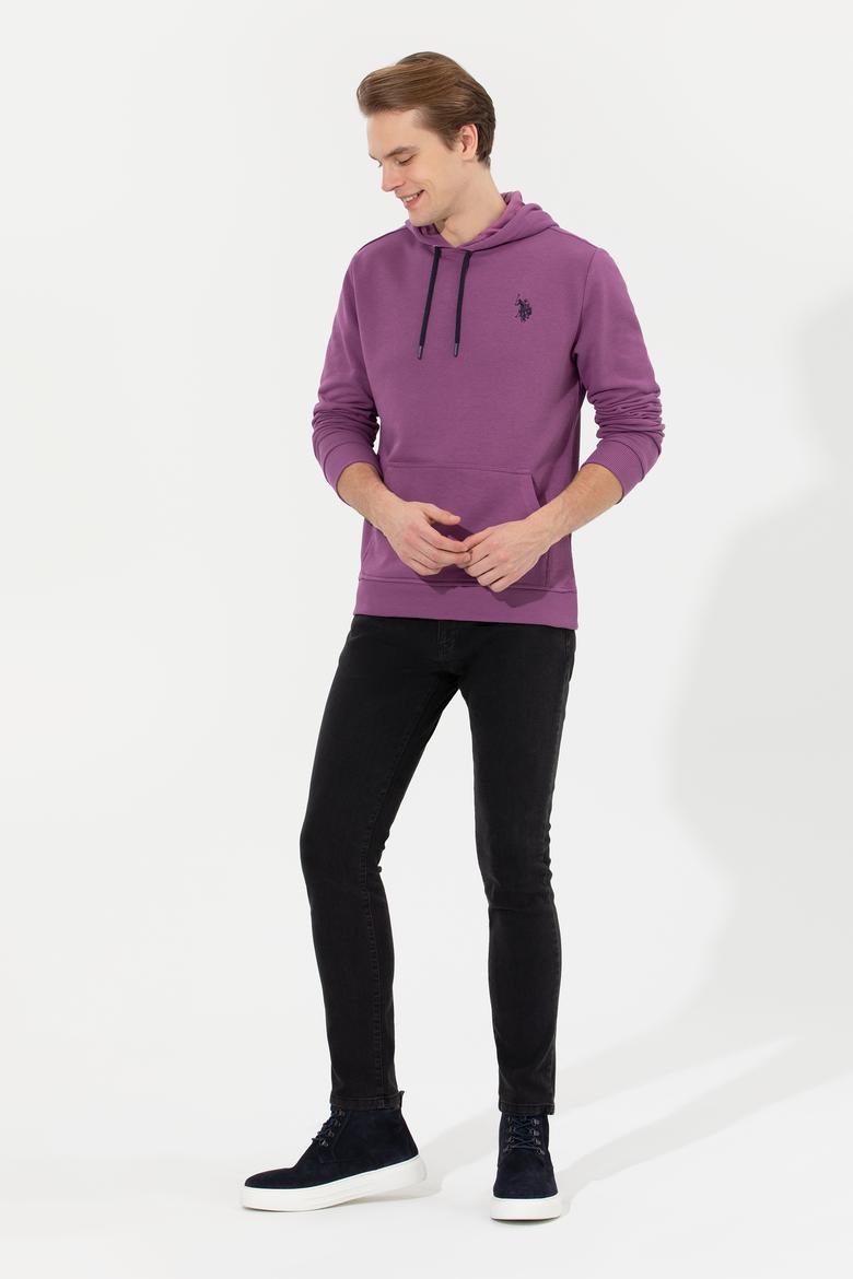 Erkek Menekşe Kapüşonlu Basic Sweatshirt - 50261140068