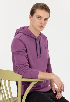 Erkek Menekşe Kapüşonlu Basic Sweatshirt - 50261140068