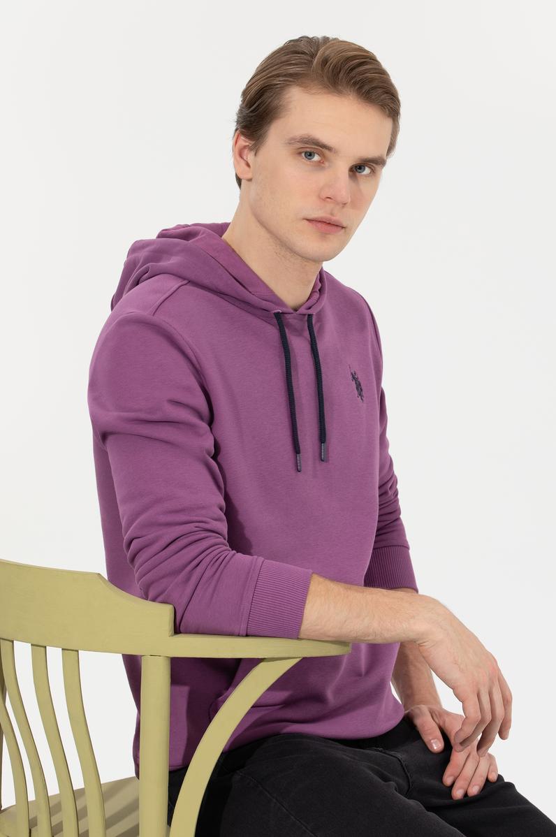 Erkek Menekşe Kapüşonlu Basic Sweatshirt