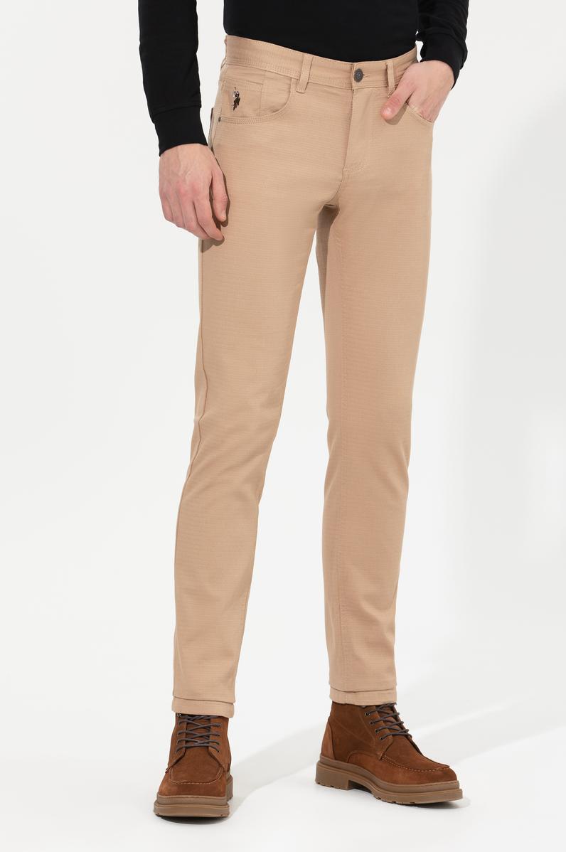 Erkek Slim Fit Camel Kanvas Pantolon