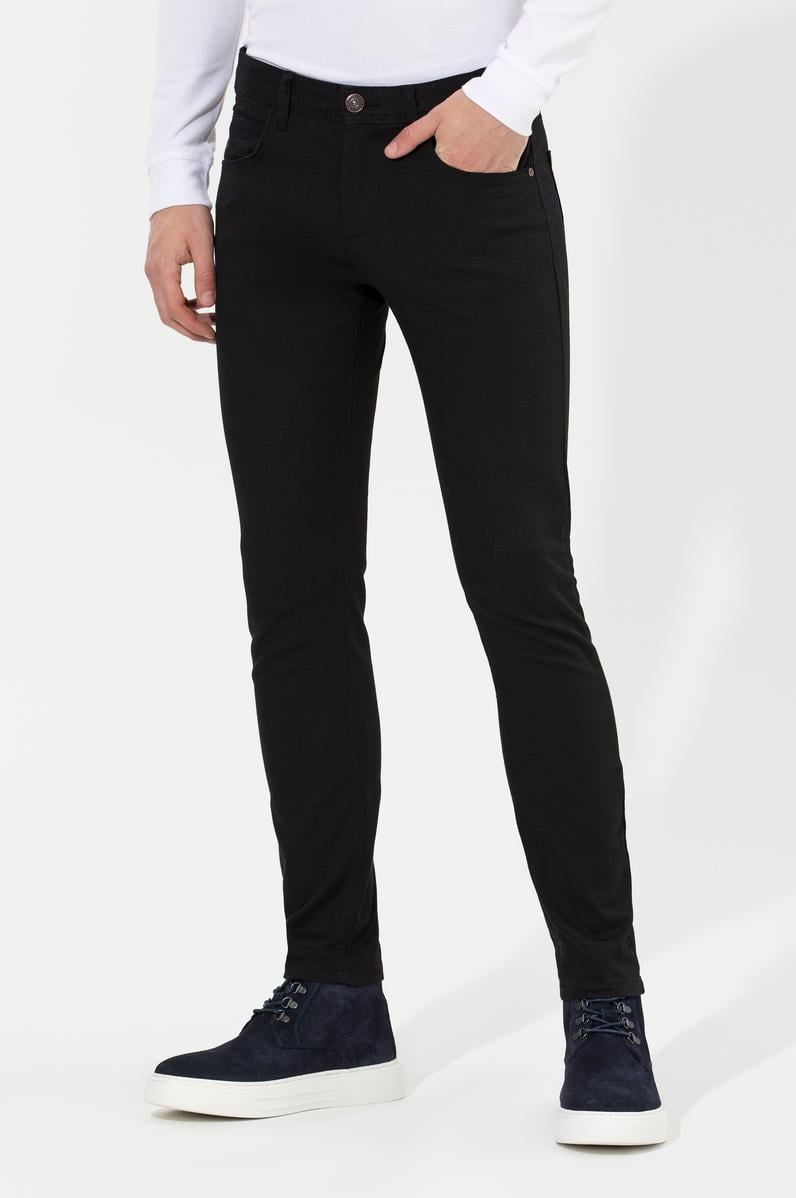 Erkek Slim Fit Siyah Kanvas Pantolon