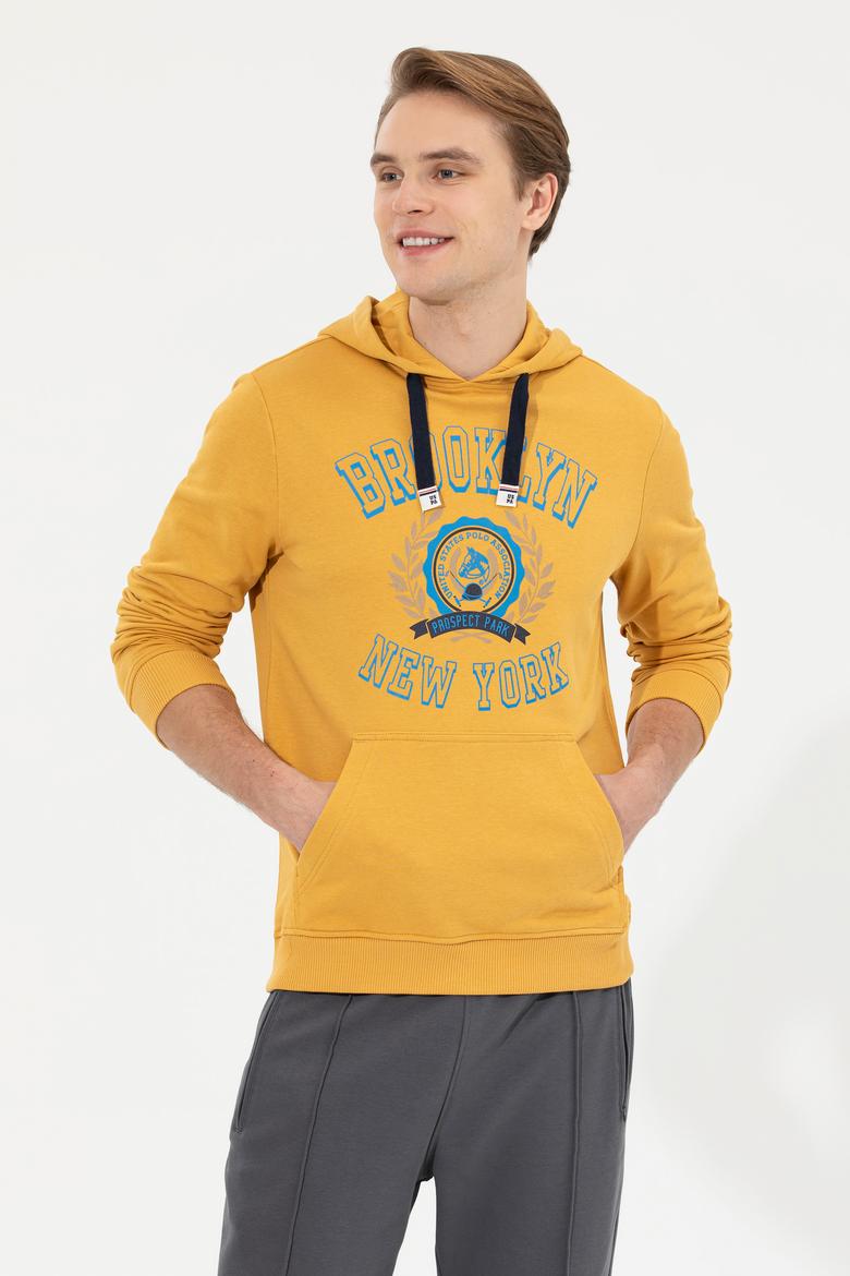 Erkek Safran Kapüşonlu Sweatshirt